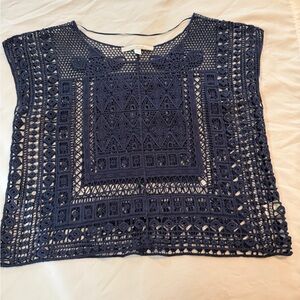 LC Lauren Conrad Navy Crochet Square-Panel Tunic